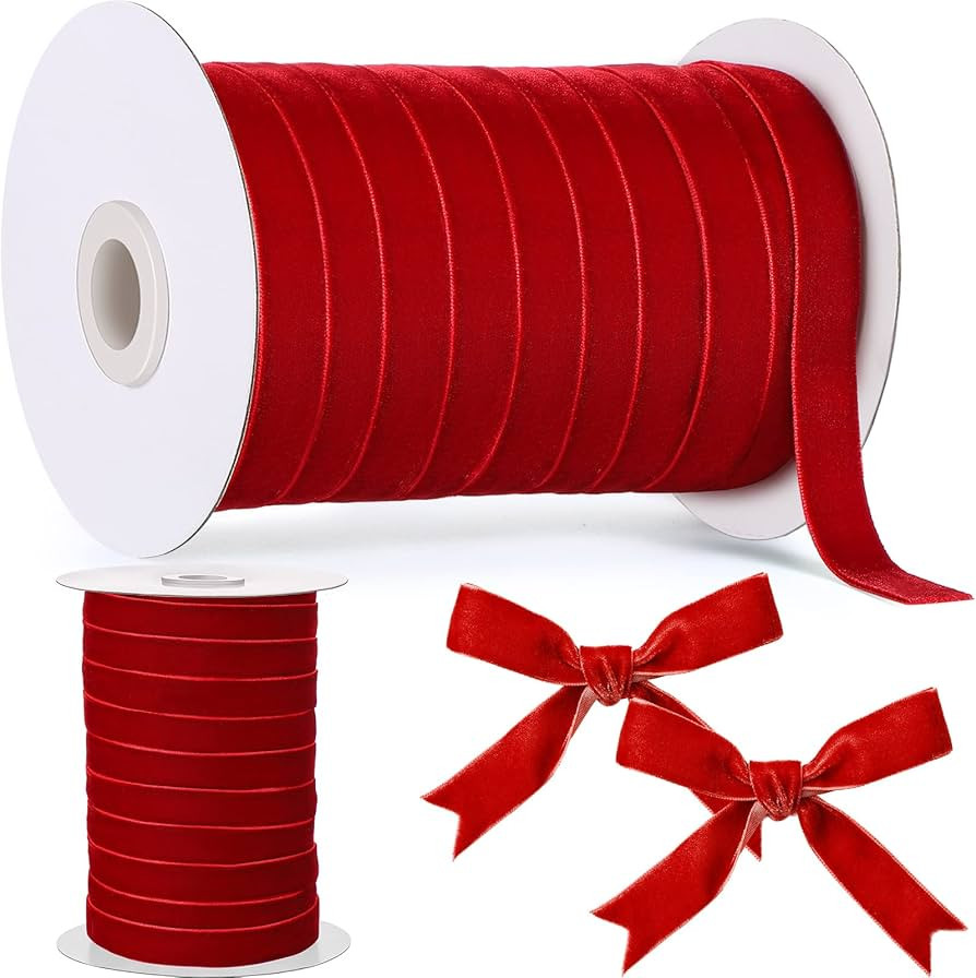 Chuangdi Christmas Ribbon Spool Red and Green Vintage Velvet Ribbons for Christmas Wreath Decorat... | Amazon (US)