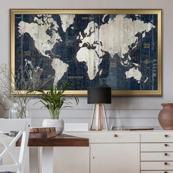 Old World Map Blue - Picture Frame Print on Canvas | Wayfair North America