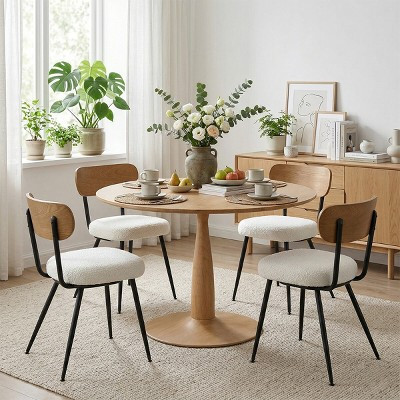 Modern 5-Piece Round Dining Table Set, 39.5" Pedestal Kitchen Dining Set with 4 Beige Boucle Upholstered Chairs for Kitchen & Dining Room-Panipeachy | Target