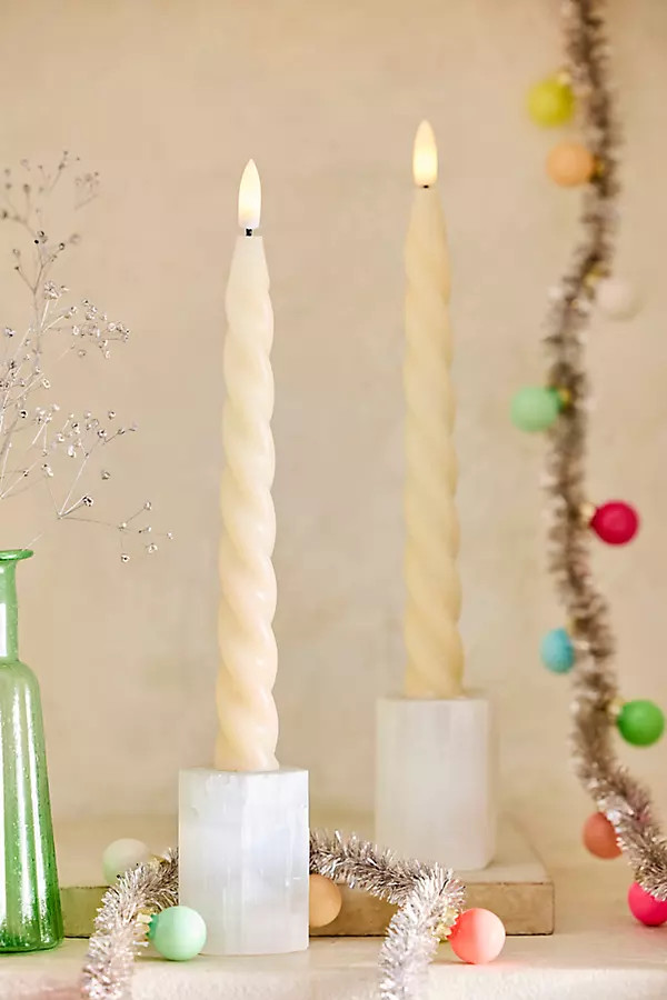 Flameless Ivory Twist Taper Candles, Set of 2 | Anthropologie (US)