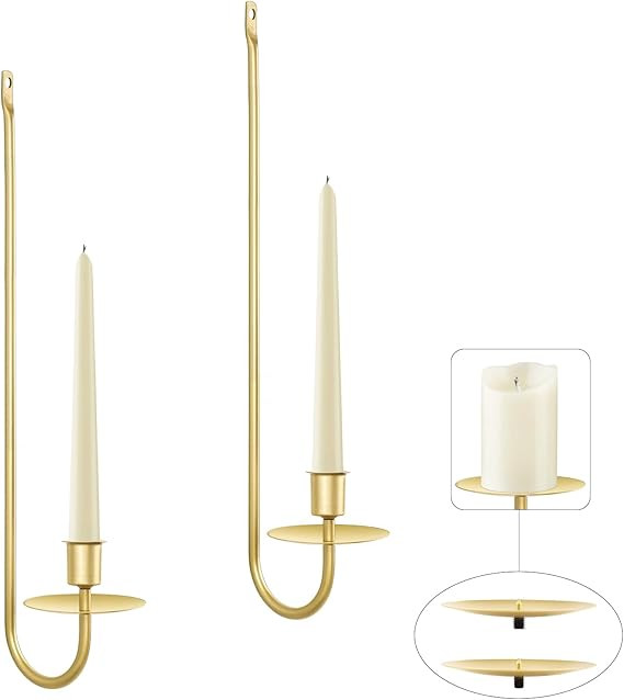 XAROO Gold Candle Sconces, Taper & Pillar Wall Candle Holder, Metal Sconces Wall Decor Set of 2, ... | Amazon (US)