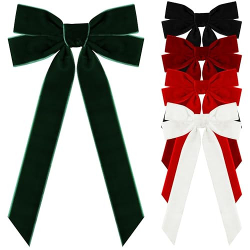 5 Pcs Velvet Bows Hair Clips, Long Hair Ribbons Clips Velvet Hair Bows Christmas Hair Accessories for Women Girls Teens Kids | Amazon (US)