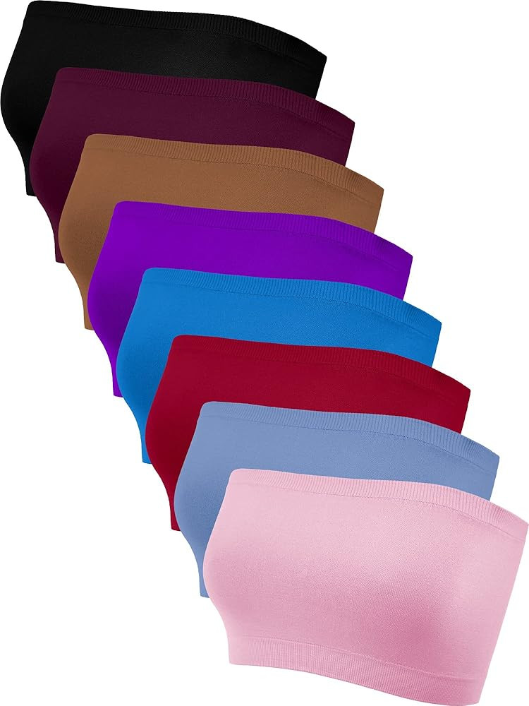 Bencailor 8 Pieces Bandeau Top for Women, Strapless Tube Tops Non Padded Bandeau Bra Seamless Bra... | Amazon (US)