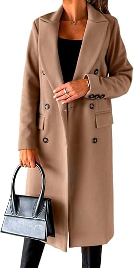 IDEALSANXUN Womens Long Wool Coat Double Breasted Trench Coat Fall Winter Clothes | Amazon (US)