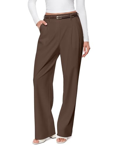 INLYRIC Women's Wide Leg Dress Pants Pull On Mocha Brown Small | Amazon (US)