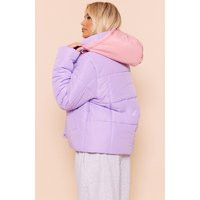 Lilac Contrast Hood Puffer Jacket | PrettyLittleThing US