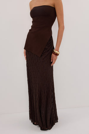 LIZZIE DARK CHOC LAYERED LACE SKIRT | DISSH