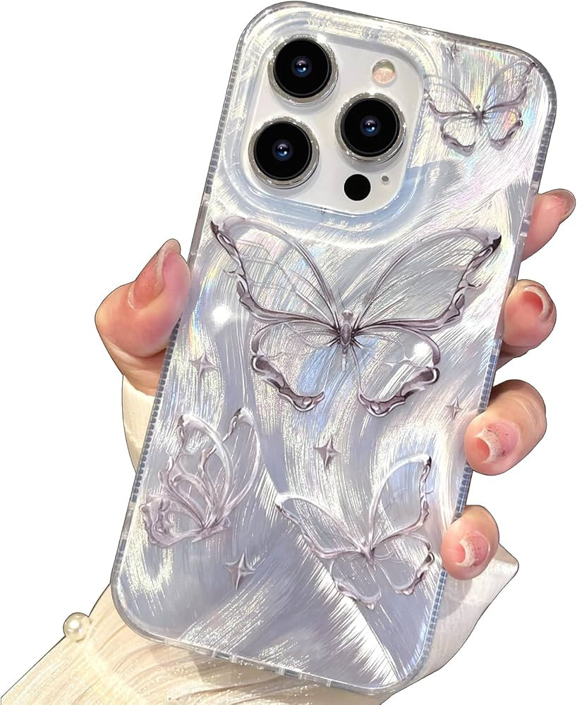 I-MGAE-IN-AR Compact Case for iPhone 15 Pro Max Shiny Silver Butterfly Design,Cute Trendy Soft Sl... | Amazon (US)
