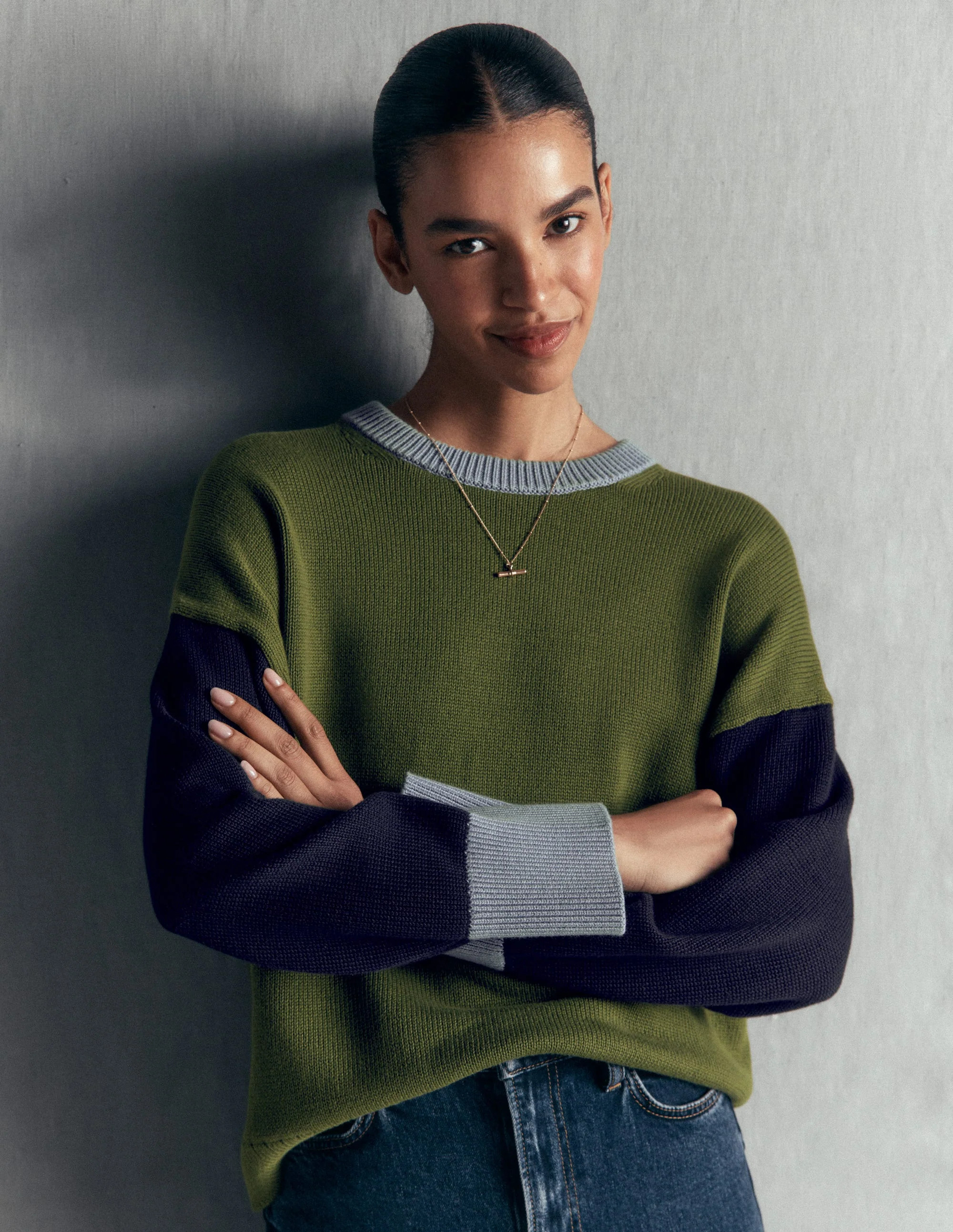 Pull d\u00e9contract\u00e9 Lucy en coton-Colourblock vert | Boden FR