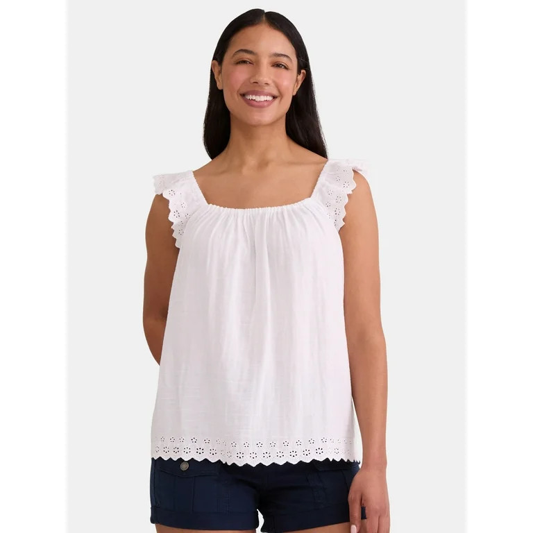 Time and Tru Women's Double Cloth Tank Top with Flutter Sleeves, Sizes XS-XXXL | Walmart (US)