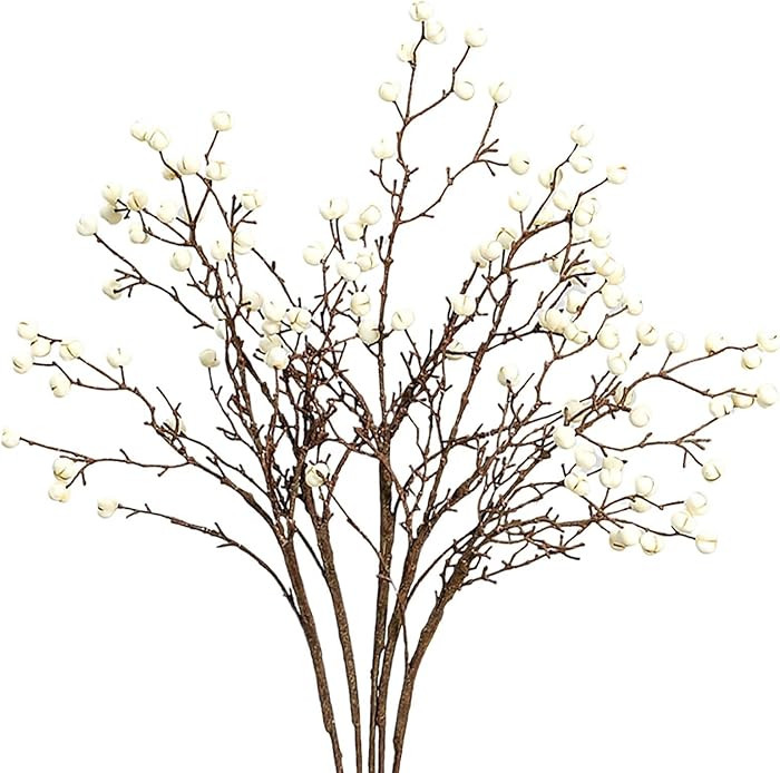 5 Pcs Artificial White Berry Branches, Faux Christmas Berries Stems Realistic Fake Holly Berry Br... | Amazon (US)