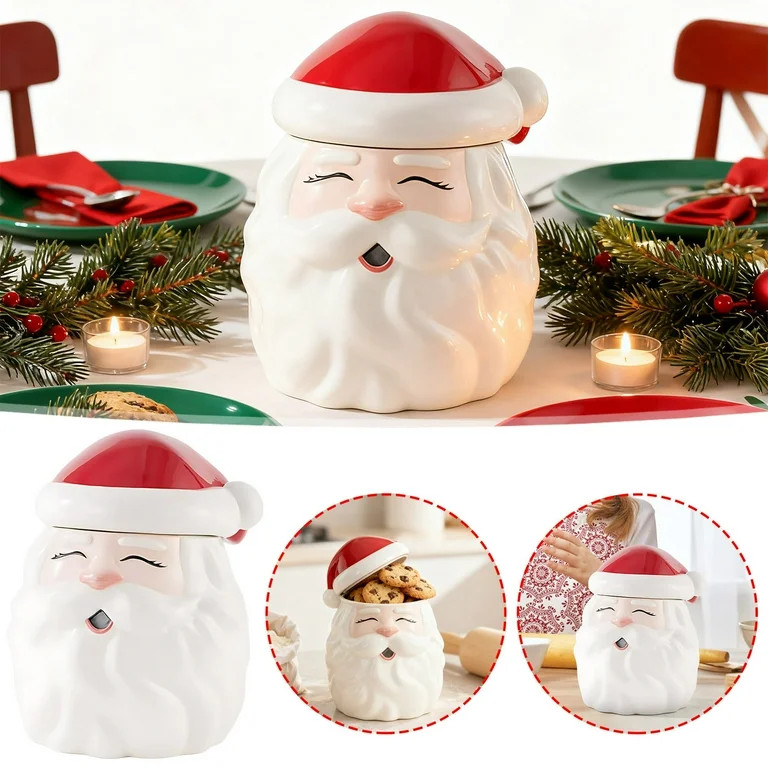Ceramic Santa Claus Cookie Jar with Lid for Holiday Treats Storage, Festive Kitchen & Dining Deco... | Walmart (US)