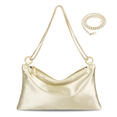 MGBPEI Women Satin Evening Handbag Wedding Prom Clutch Purse Formal Cocktail Party Clutches Shoulder Bag with 2 Bag Chains(Champagne) | Amazon (US)