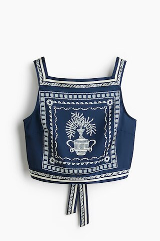 H & M - Printed Crop Top - Dark Blue/Flower | H&M (US + CA)