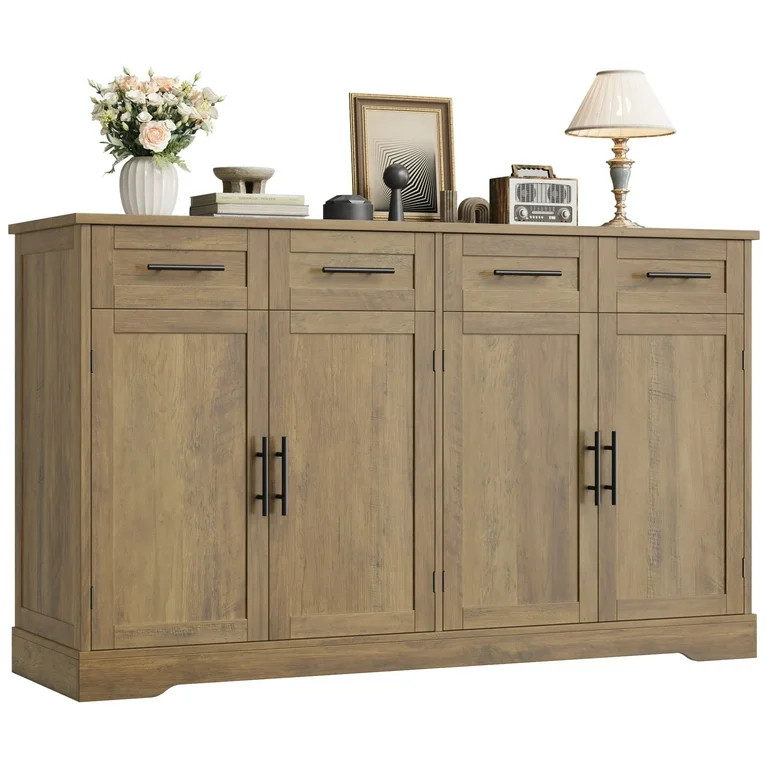 Homfa Farmhouse Buffet Cabinet with 4 Drawers, 59" W Sideboard Buffet Storage Cabinet with Shelve... | Walmart (US)