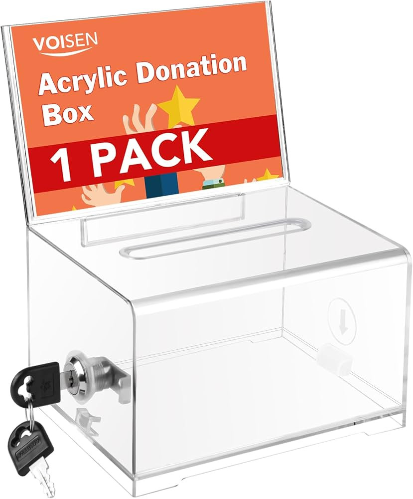 VOISEN Clear Donation Box with Lock,Ballot Box with Sign Holder,Suggestion Boxes for Fundraising,... | Amazon (US)