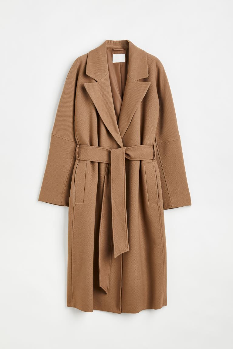 Oversized tie-belt coat - Dark beige - Ladies | H&M GB | H&M (UK, MY, IN, SG, PH, TW, HK)