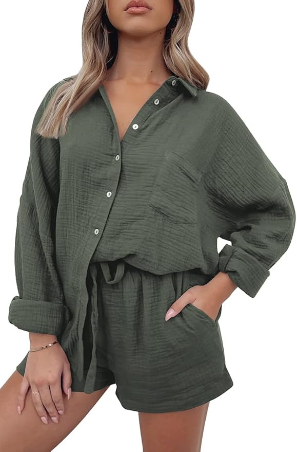 AUTOMET 2 Piece Sets For Women Lounge Wear Matching Two Piece Pajama Fashion Oversized Shirts And... | Amazon (US)