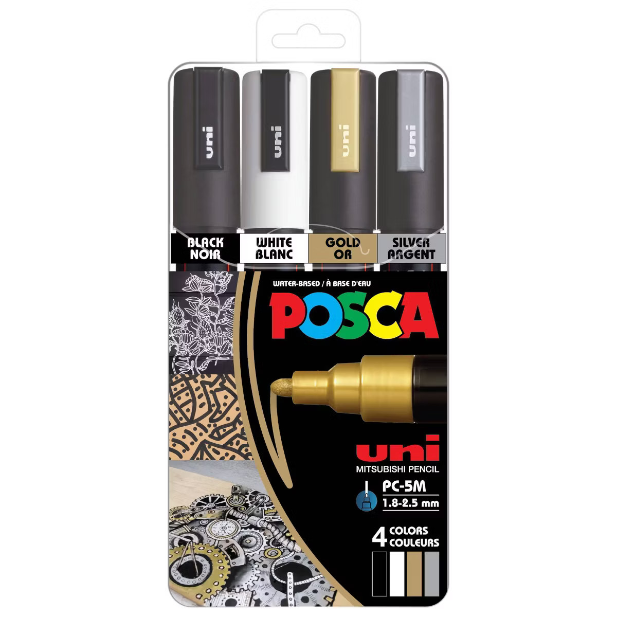 uniball POSCA PC-5M Water Based Paint Markers in Metallic Colors - Medium Tip (1.8-2.5mm) - 4 Pac... | Target