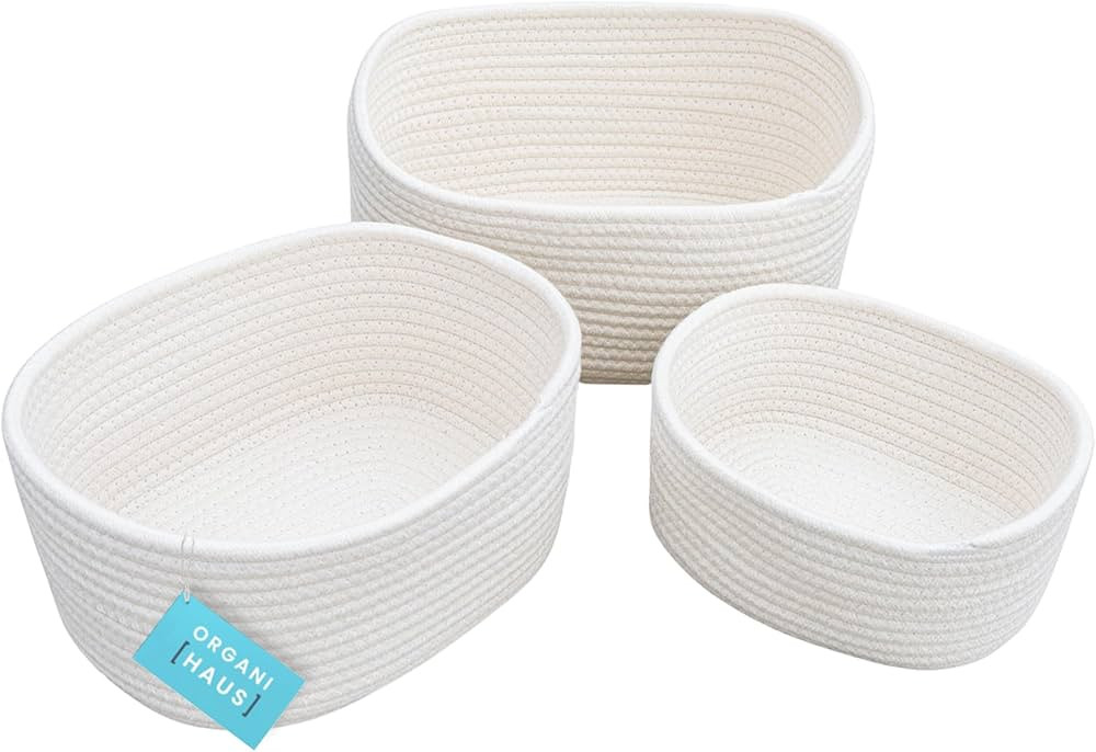 OrganiHaus Set of 3 White Rope Storage Baskets for Shelves, Toy Basket, Woven Storage Basket for ... | Amazon (UK)