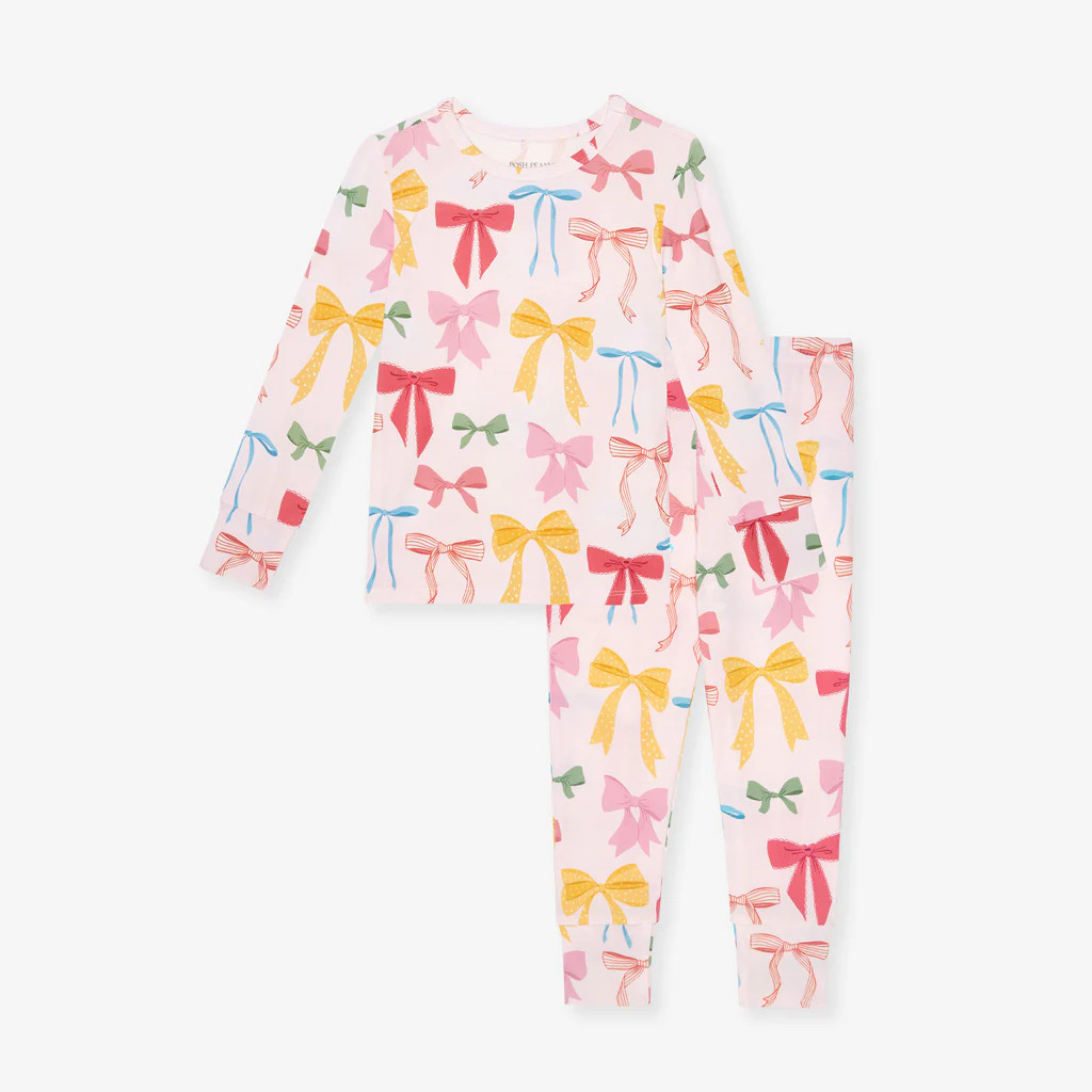 Bows Pink Long Sleeve Toddler Pajamas | Shawna | Posh Peanut