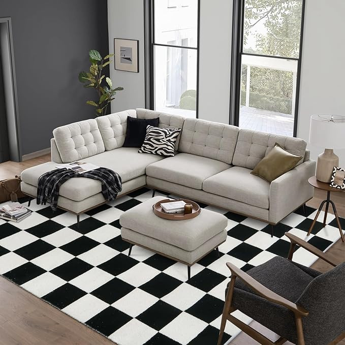 Lahome Checkered Area Rugs 8x10 Living Room Rug, Modern Black and White Rug for Bedroom Cotton Wo... | Amazon (US)