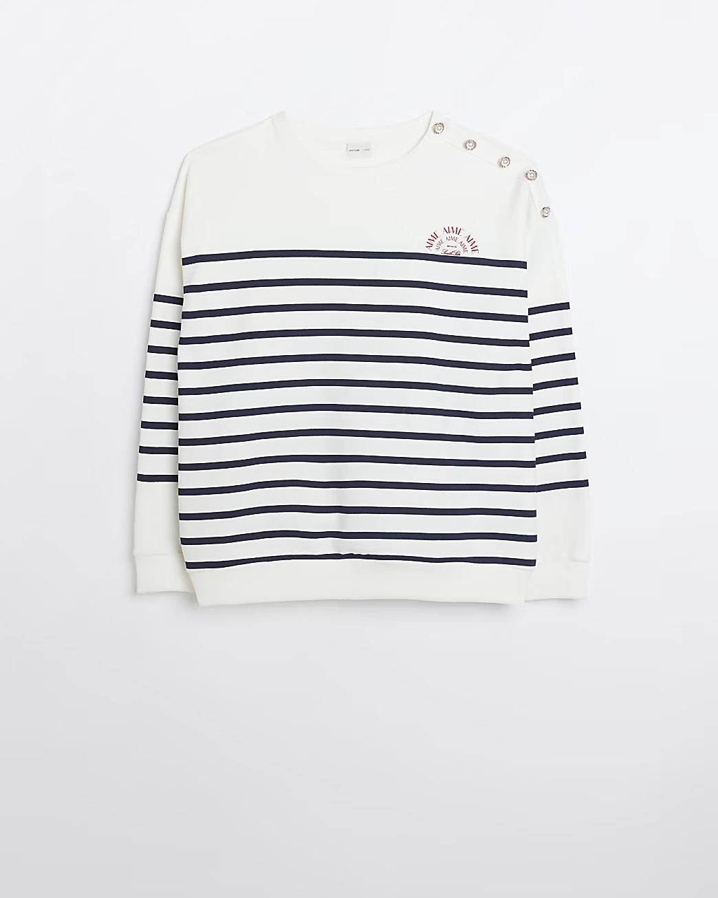 White stripe button detail sweatshirt | River Island (UK & IE)
