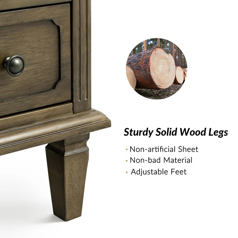 Amberlyn Traditional 27.2'' H 2-Drawer Nightstand with Built-In Outlets and Solid Wood Legs，Ope... | Wayfair North America