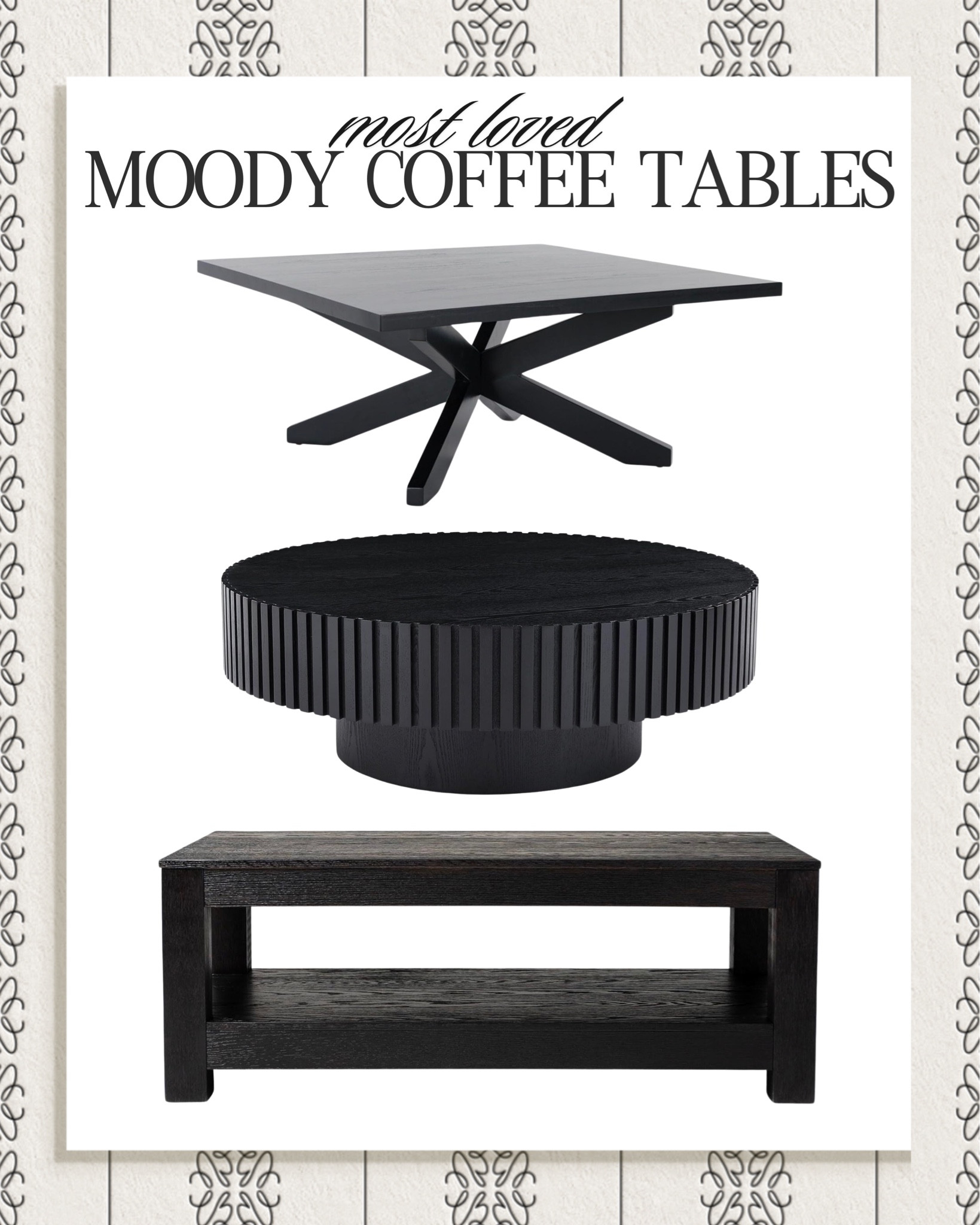 Most loved - moody coffee tables

Amazon, Rug, Home, Console, Amazon Home, Amazon Find, Look for Less, Living Room, Bedroom, Dining, Kitchen, Modern, Restoration Hardware, Arhaus, Pottery Barn, Target, Style, Home Decor, Summer, Fall, New Arrivals, CB2, Anthropologie, Urban Outfitters, Inspo, Inspired, West Elm, Console, Coffee Table, Chair, Pendant, Light, Light fixture, Chandelier, Outdoor, Patio, Porch, Designer, Lookalike, Art, Rattan, Cane, Woven, Mirror, Luxury, Faux Plant, Tree, Frame, Nightstand, Throw, Shelving, Cabinet, End, Ottoman, Table, Moss, Bowl, Candle, Curtains, Drapes, Window, King, Queen, Dining Table, Barstools, Counter Stools, Charcuterie Board, Serving, Rustic, Bedding, Hosting, Vanity, Powder Bath, Lamp, Set, Bench, Ottoman, Faucet, Sofa, Sectional, Crate and Barrel, Neutral, Monochrome, Abstract, Print, Marble, Burl, Oak, Brass, Linen, Upholstered, Slipcover, Olive, Sale, Fluted, Velvet, Credenza, Sideboard, Buffet, Budget Friendly, Affordable, Texture, Vase, Boucle, Stool, Office, Canopy, Frame, Minimalist, MCM, Bedding, Duvet, Looks for Less

#LTKstyletip #LTKSeasonal #LTKhome