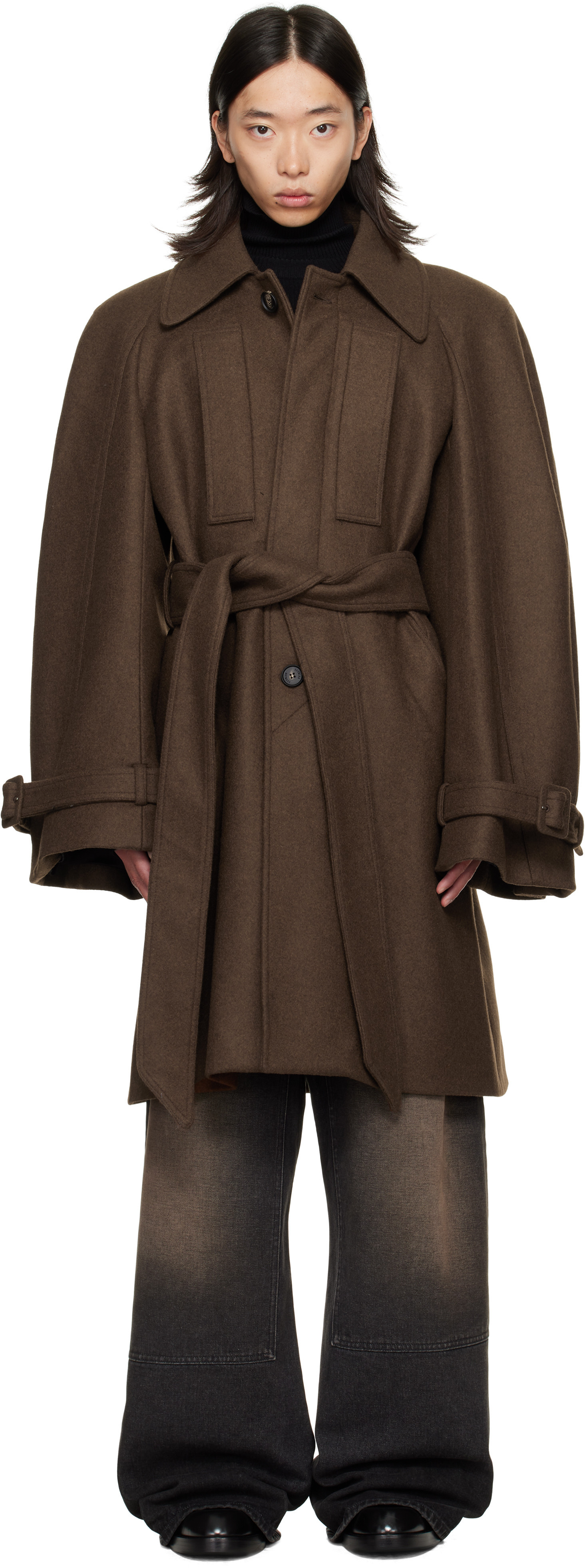 EGONlab Brown Long Raglan Coat | SSENSE