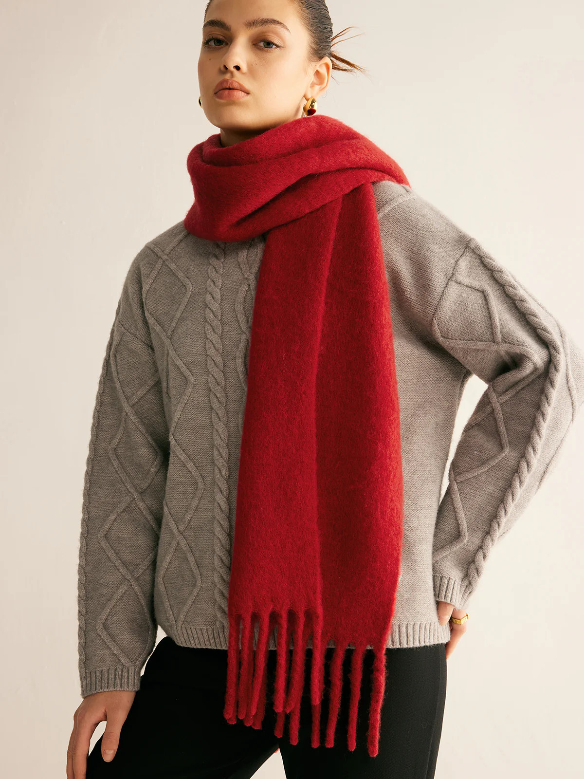 Wool-Blend Minimalist Tassel Scarf | Commense