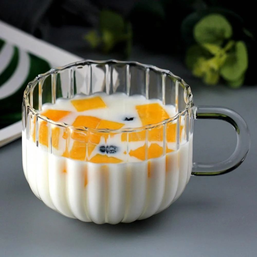 INS Pumpkin Striped Clear Glass Cup with Handle Household Milk Coffee Dessert Breakfast Cup | Walmart (US)