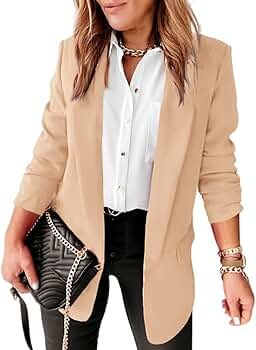 Langwyqu Womens Casual Open Front Blazers Long Sleeve Work Office Jacket Blazer | Amazon (US)