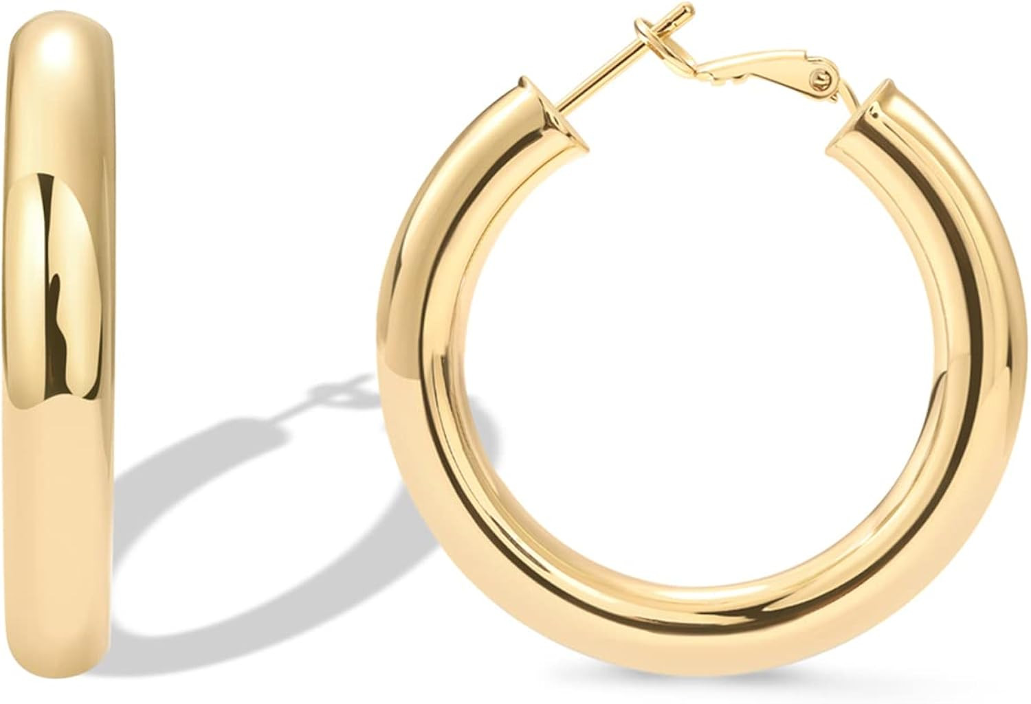 PAVOI 14K Gold Plated Sterling Silver Post Hoops | Lightweight Chunky Hoops Huggies | Thick Gold ... | Amazon (US)