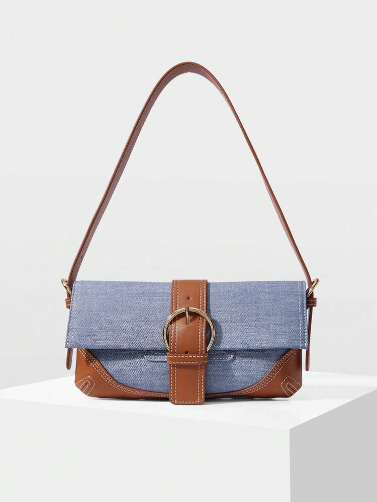 MOTF PREMIUM WOMEN'S FLIP SHOULDER BAG, VINTAGE BLUE SPLICING DESIGN, SIMPLE AND PORTABLE, SUITABLE FOR GIRLS, LADIES, COMMUTING, SCHOOL, SHOPPING | SHEIN