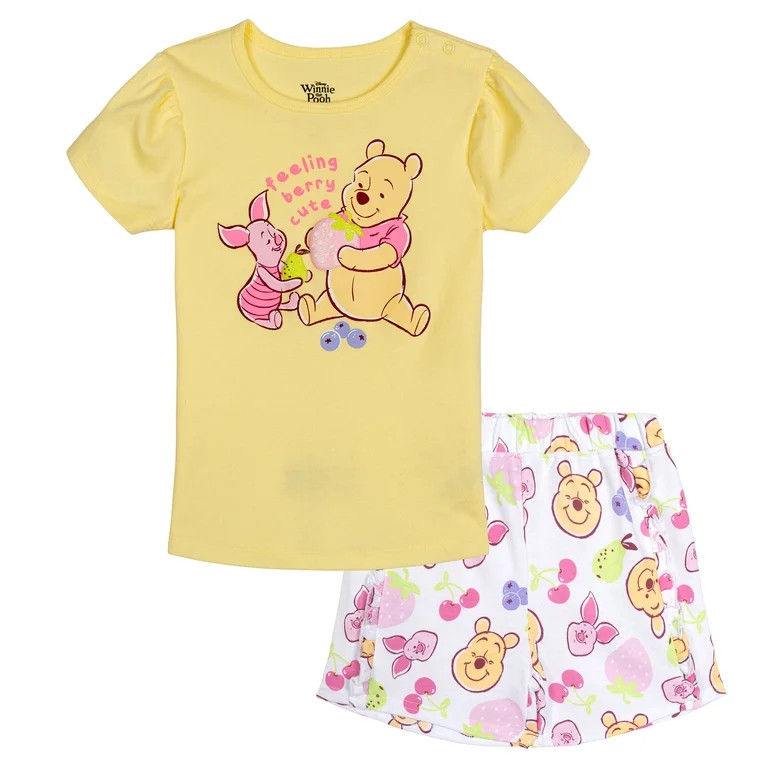 Disney Winnie the Pooh Piglet T-Shirt and French Terry Shorts Outfit Set Newborn to Little Kid | Walmart (US)