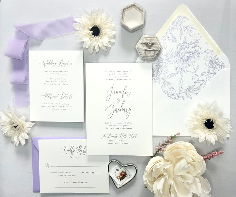 Lavender Purple Floral Wedding Invite, Simple Wedding Invitation, Wedding Invitations, Wedding In... | Etsy (US)