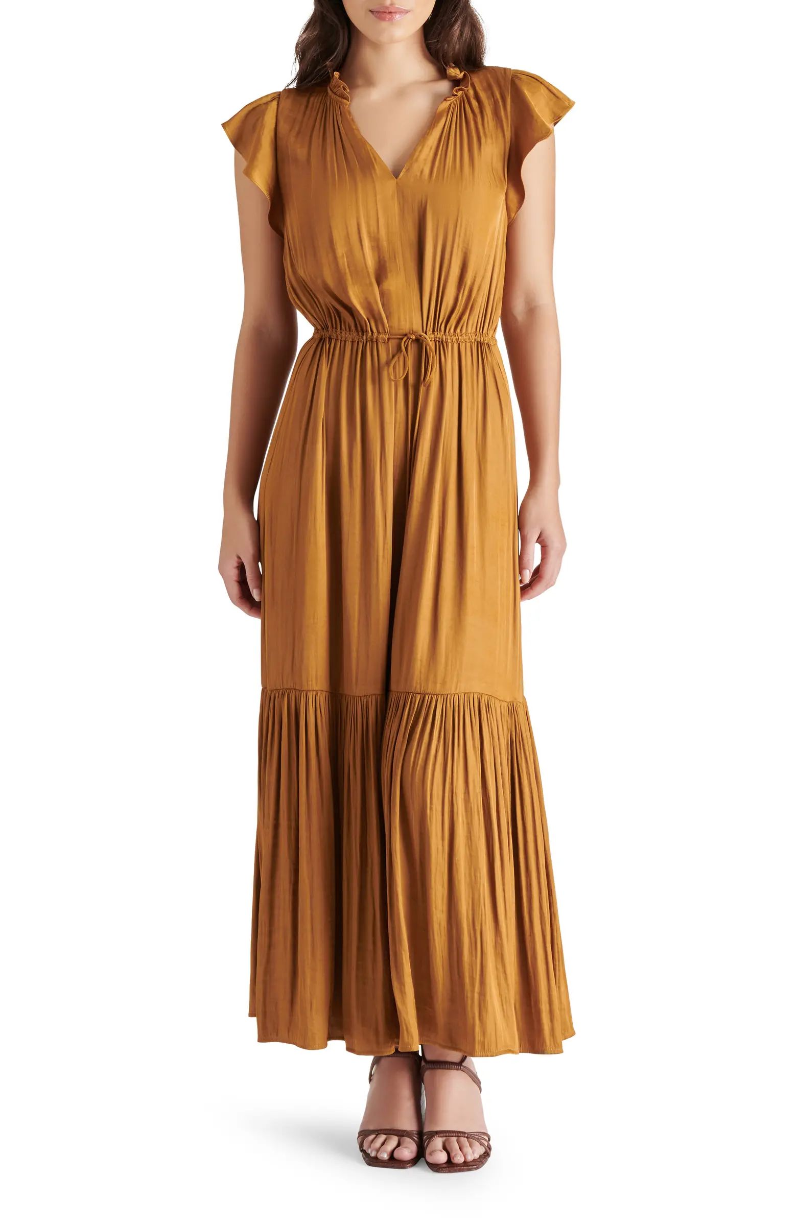 Steve Madden Osiris Tiered Split Neck Cap Sleeve Tie Waist Maxi Dress | Nordstrom | Nordstrom