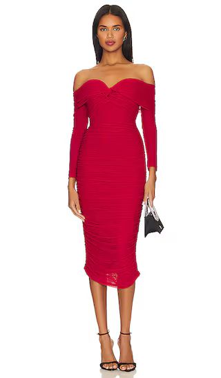 Helena Midi Mesh Dress in Fire Red | Revolve Clothing (Global)