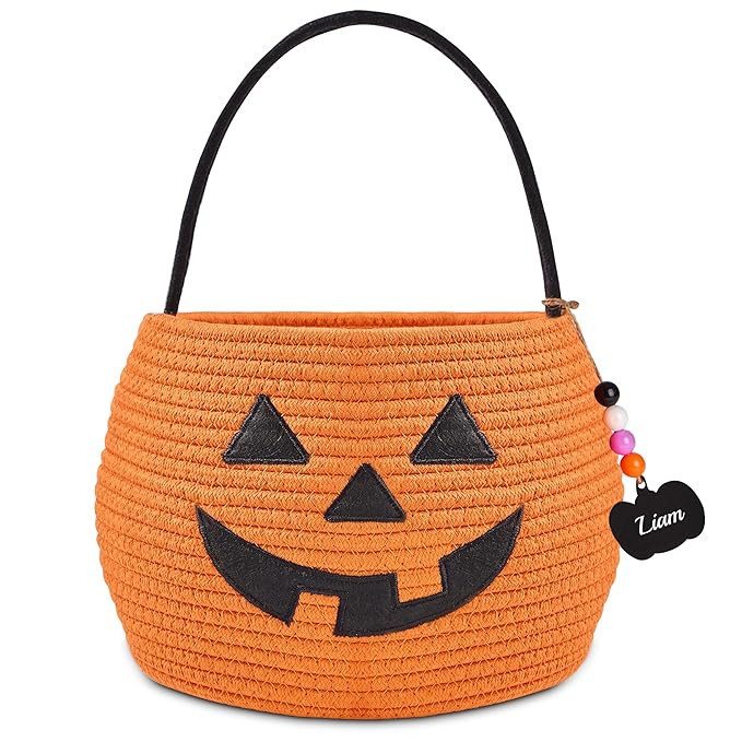 Halloween Basket, Halloween Trick or Treat Pumpkin Candy Bucket, Woven Personalized Halloween Bas... | Amazon (US)