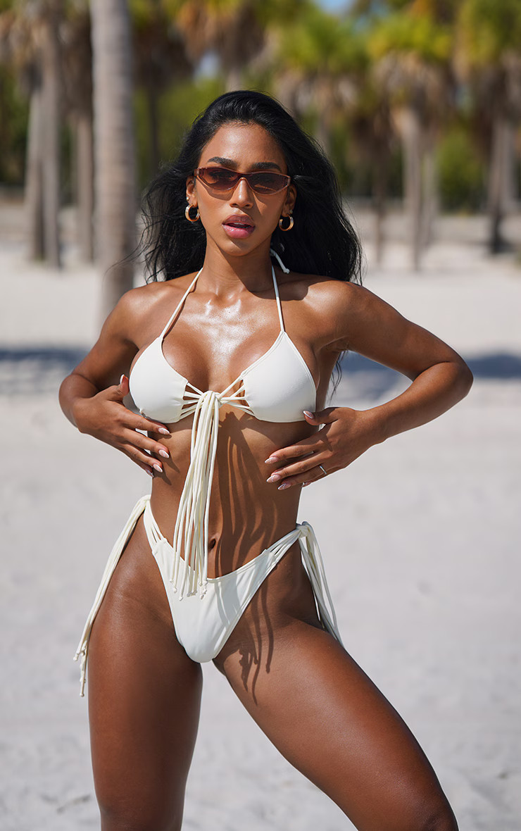 Cream Tassel Knot Side Bikini Bottoms | PrettyLittleThing US