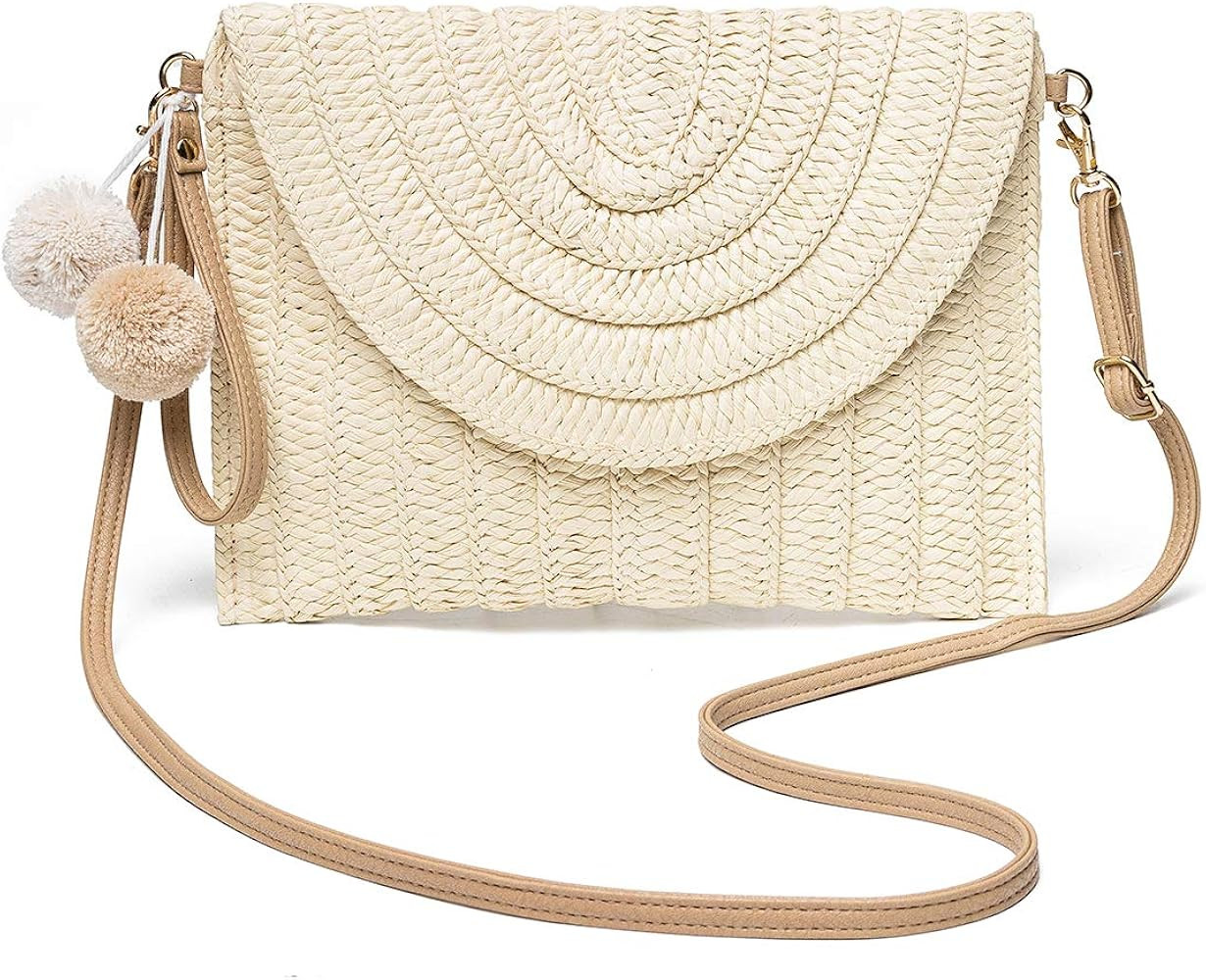 Straw Shoulder Bag, Kadell Straw Clutch Women Handmade Straw Crossbody Bag Summer Beach Envelope ... | Amazon (US)