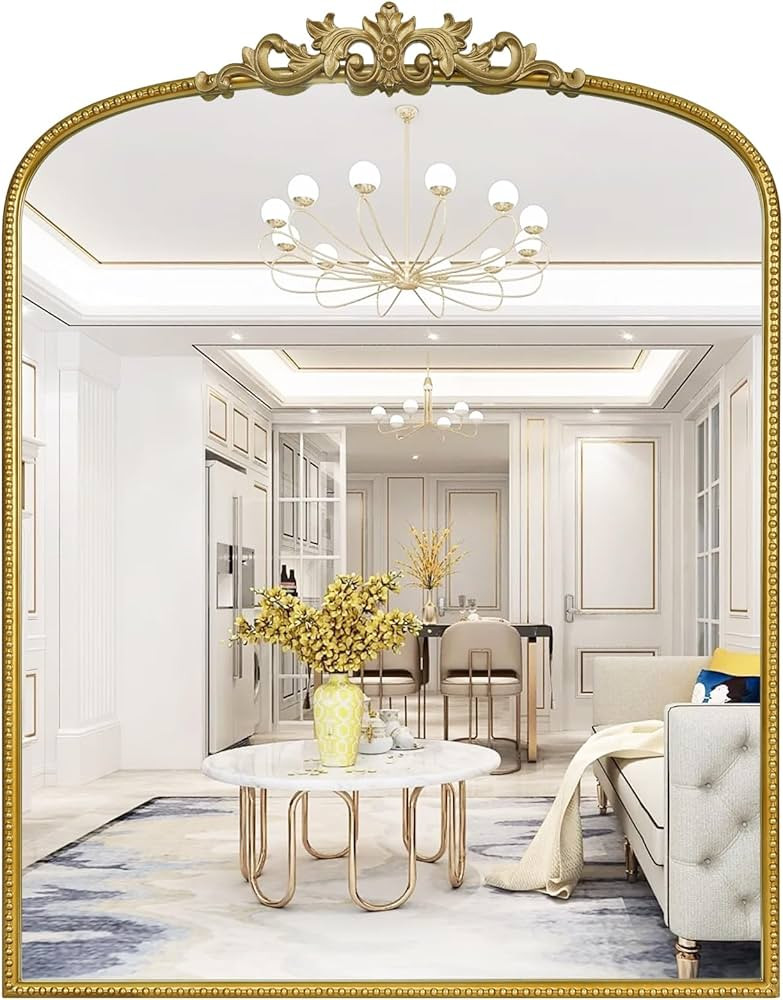 WallBeyond Gold Vintage Mirror for Vanity 28x36 Inch, Gold Antique Mirror with Ornate Frame, Arch... | Amazon (US)