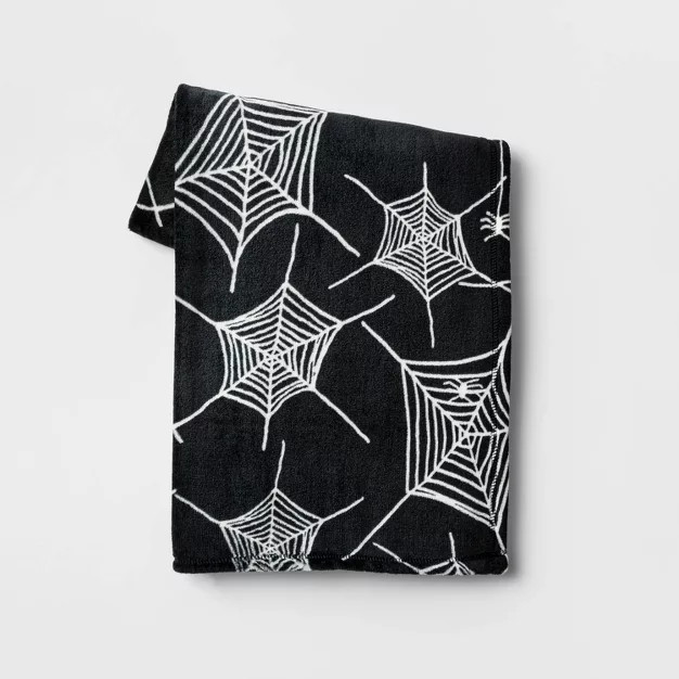 Spider Web Printed Plush Throw Blanket Black/Ivory - Hyde & EEK! Boutique™ | Target