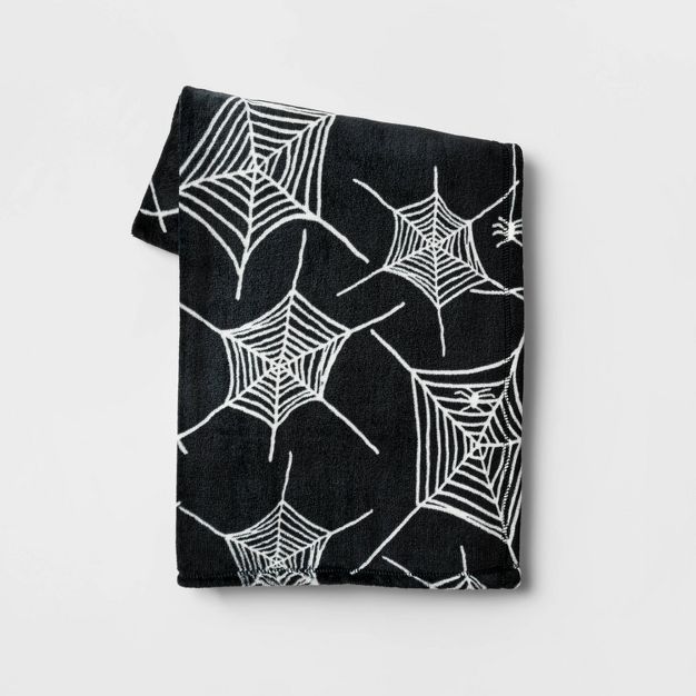 Spider Web Printed Plush Throw Blanket Black/Ivory - Hyde & EEK! Boutique™ | Target