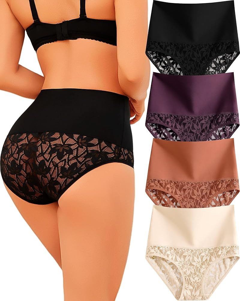 Shapewear for Women Tummy Control High Waisted Seamless Womens Underwear 4-Pack Sexy Lace Plus Si... | Amazon (US)
