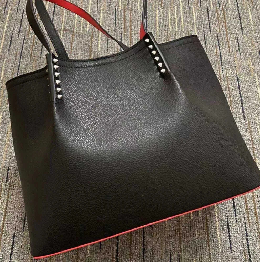 Designer Red Bottom Genuine Leather Cabata Tote Bag With Rivets   Famous Composite Large Black Ha... | DHGate