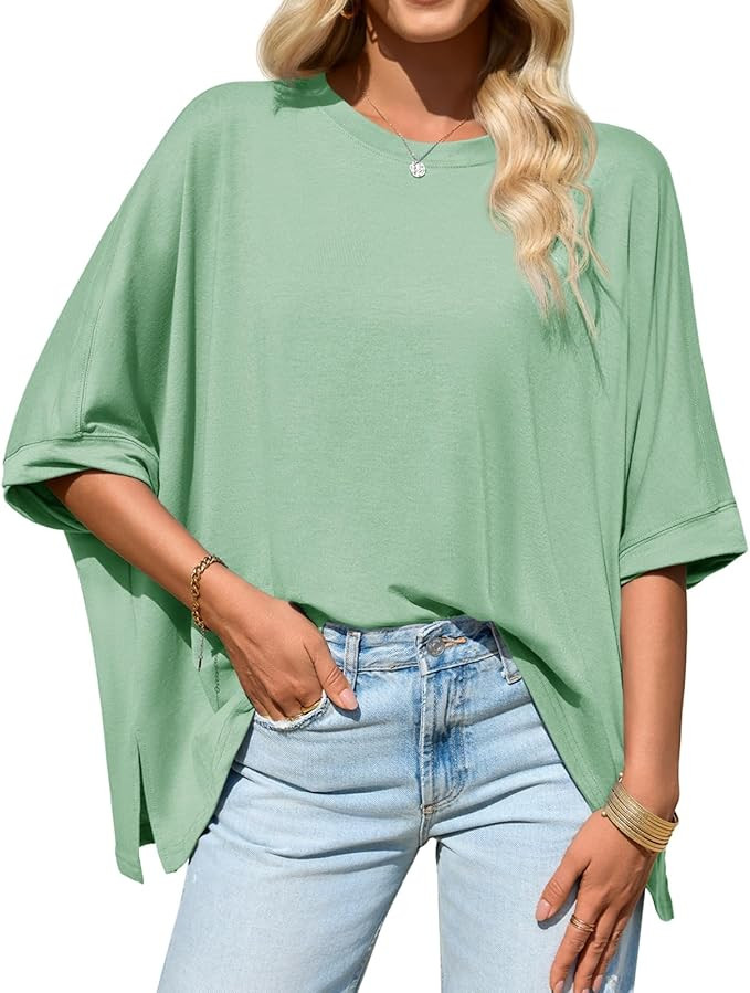 Tankaneo Womens Oversized Tshirts Batwing Short Sleeve Asymmetric Hem Tops Summer Casual Loose Fi... | Amazon (US)