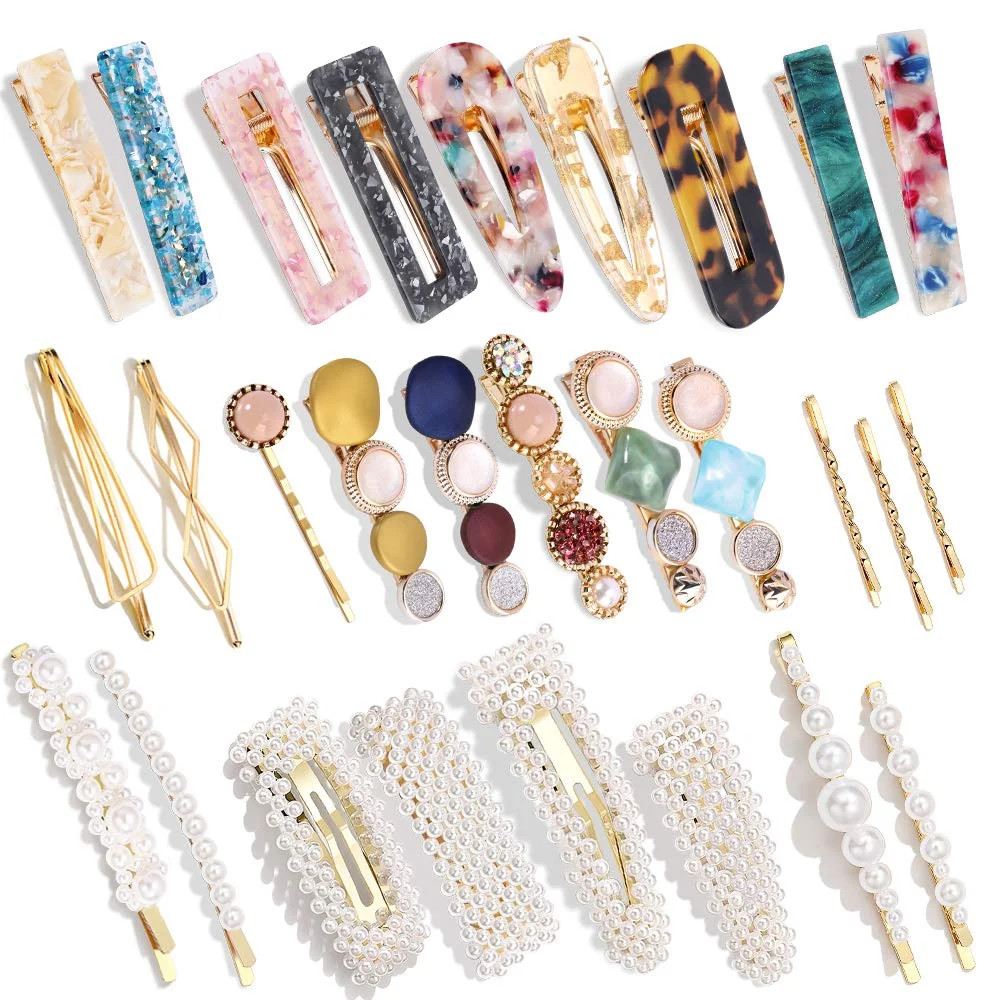 28 PCS Doingart Pearls and Acrylic Resin Hair Clips, Fashion Korean Handmade Hair Barrettes, Marb... | Walmart (US)