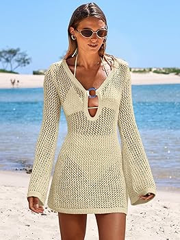 ANRABESS Women Beach Crochet Cover Ups Summer Knit Swimwear Mesh Bathing Suit Hollow Out Dress 20... | Amazon (US)